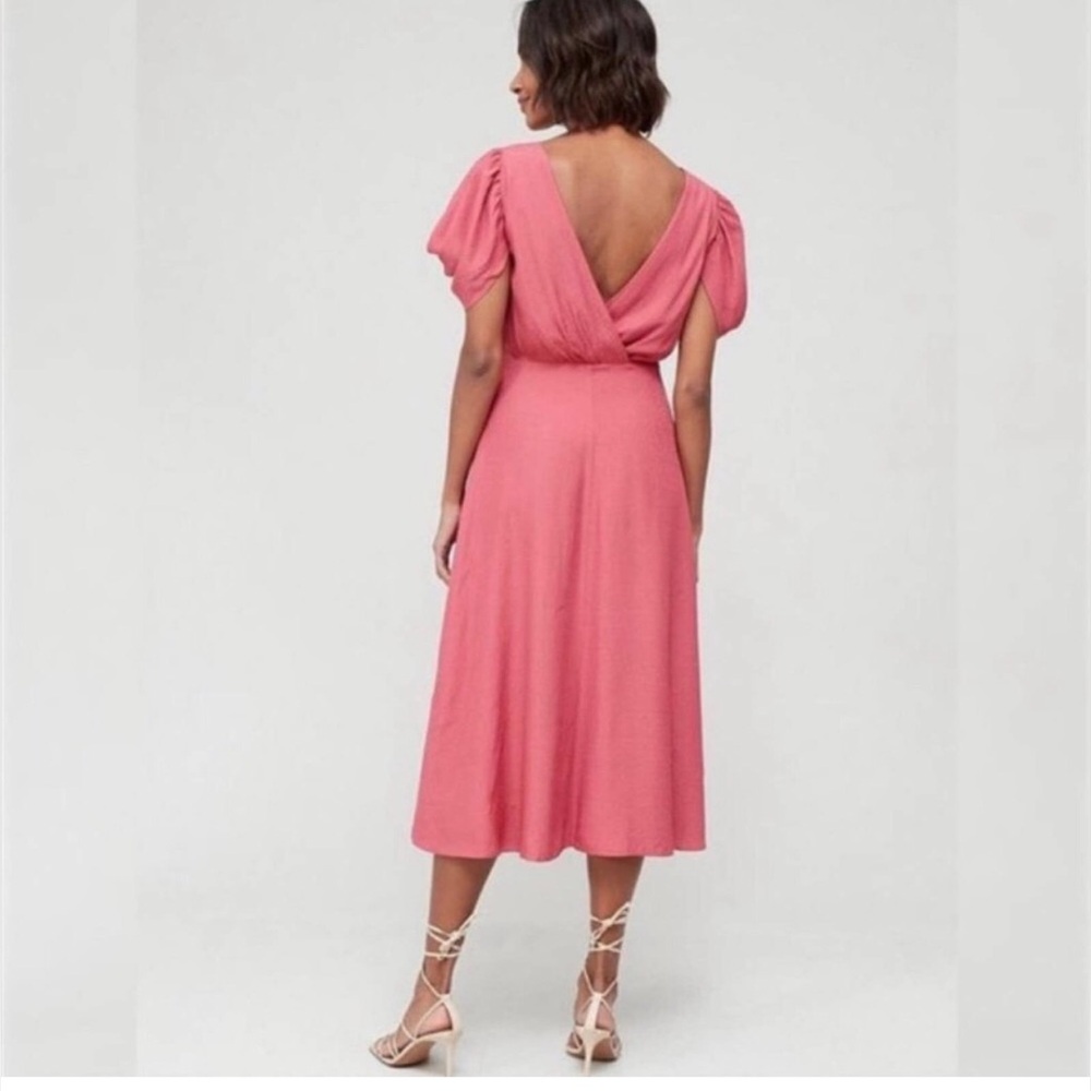 Ted Baker‎ London pink tulip sleeve draped v-back midi dress size US 10 (Ted 4)